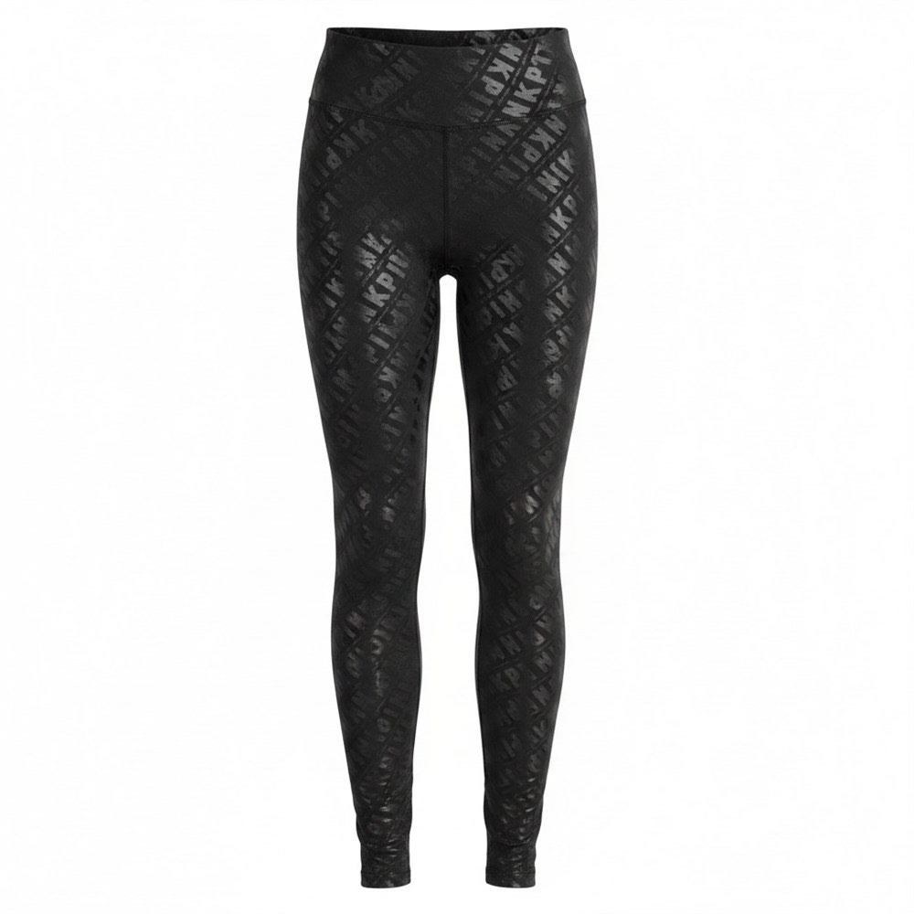 PINK Leggings Women Medium Black Metallic Logo High Waist Active